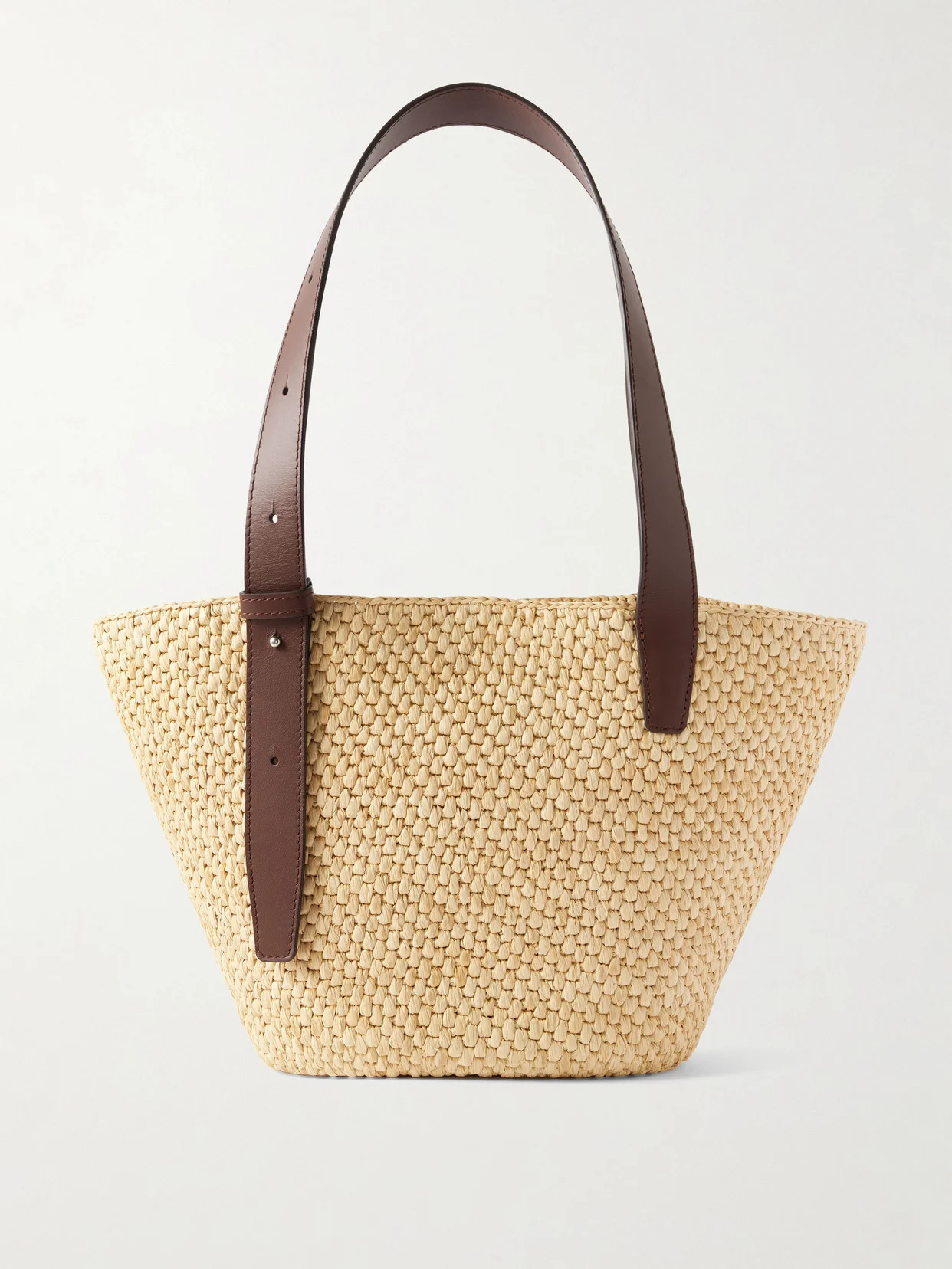 The Bianca Small Leather-trimmed Raffia Tote - 1