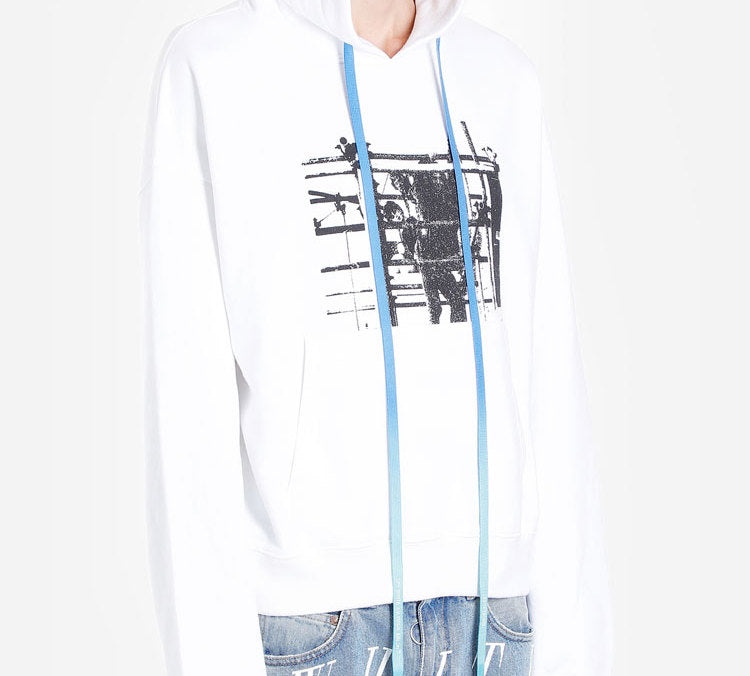 Men's Off-White Printed Logo Arrow Hooded Long Sleeves White OMBB037F19E300070110 - 5