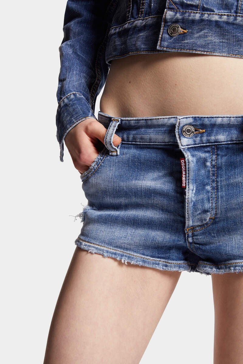 CHAIN MEDIUM BLUE WASH DENIM HOT-PANT - 5