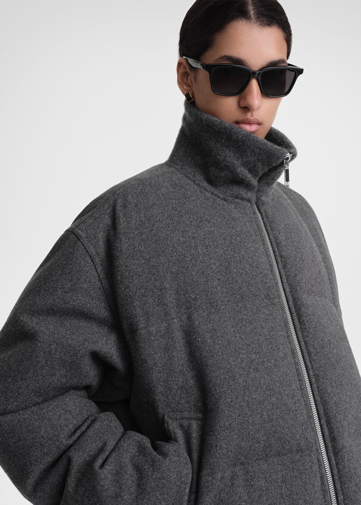 Flannel puffer jacket grey mélange - 3