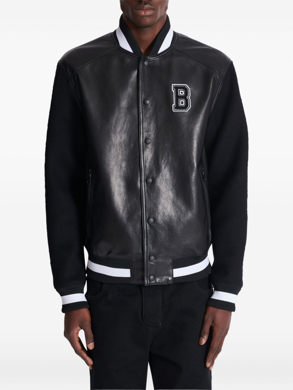 varsity leather bomber jacket - 4