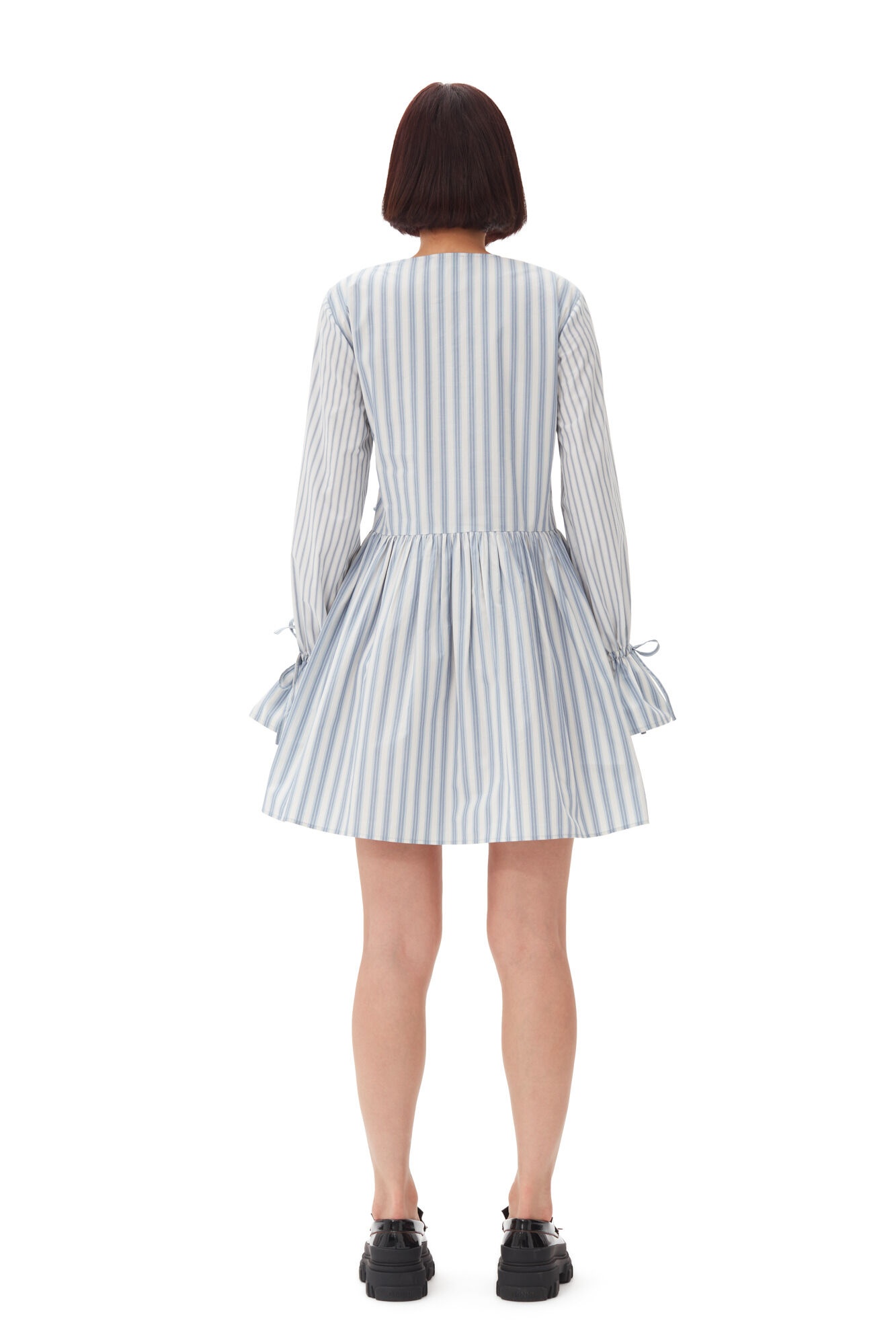 BLUE STRIPE COTTON MINI WRAP DRESS - 6