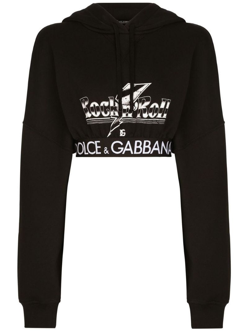 logo-print cropped cotton hoodie - 1