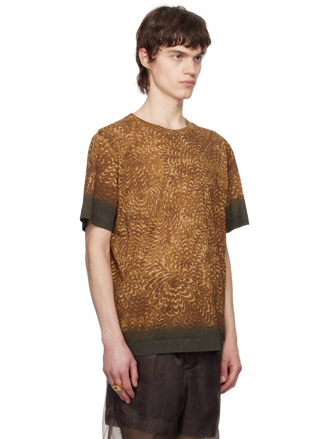 Brown Printed Cotton T-shirt - 2