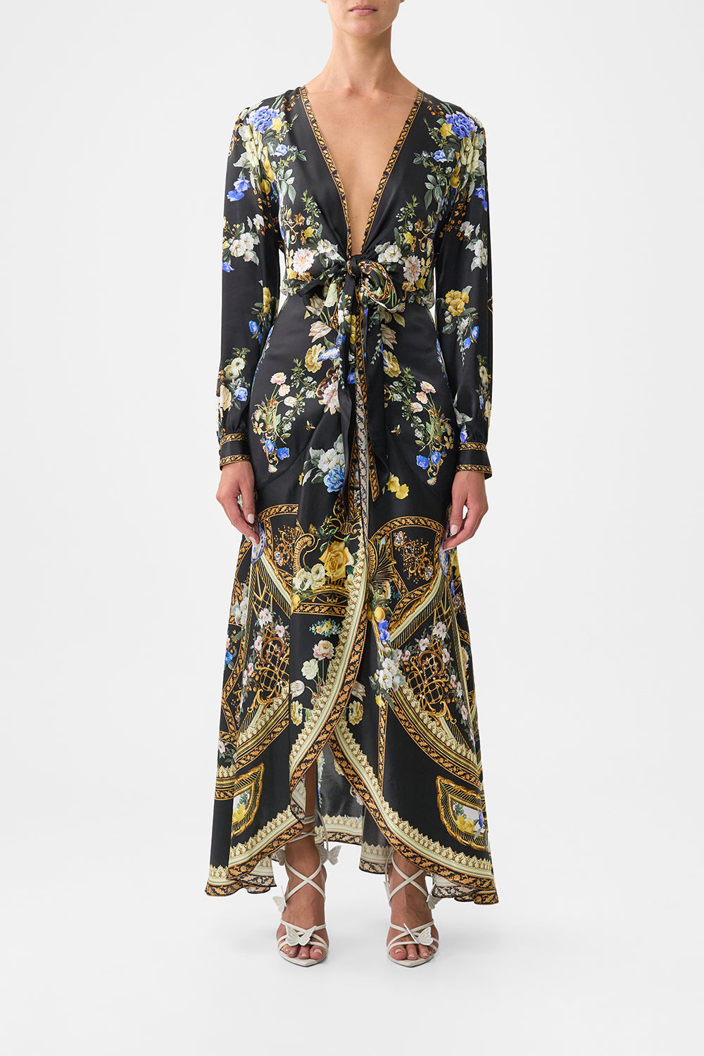 TIE WAIST LONG SLEEVE DRESS - 2