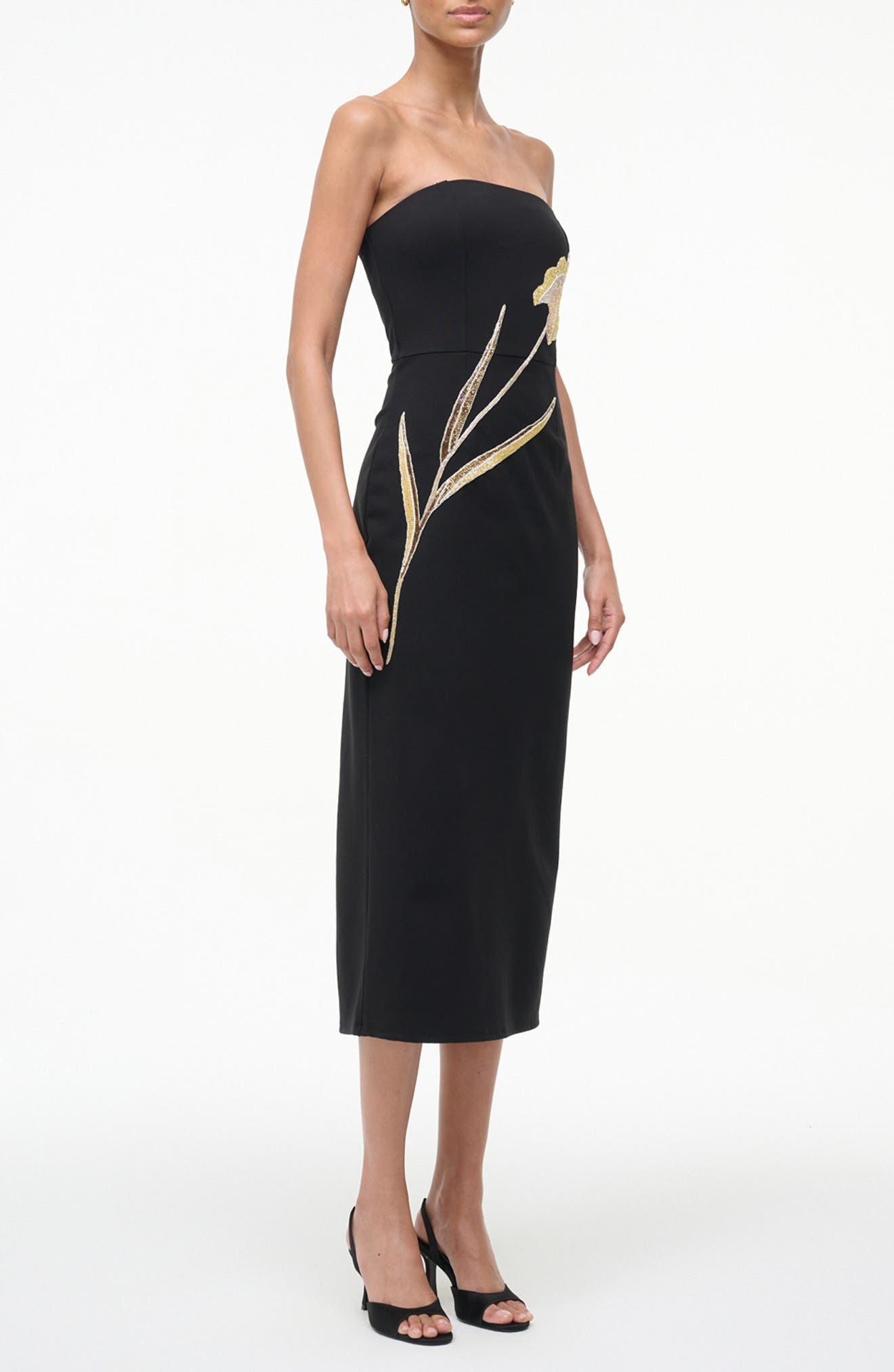 STAUD Brooke Beaded Placed Floral Strapless Column Dress in Night Iris at Nordstrom - 3