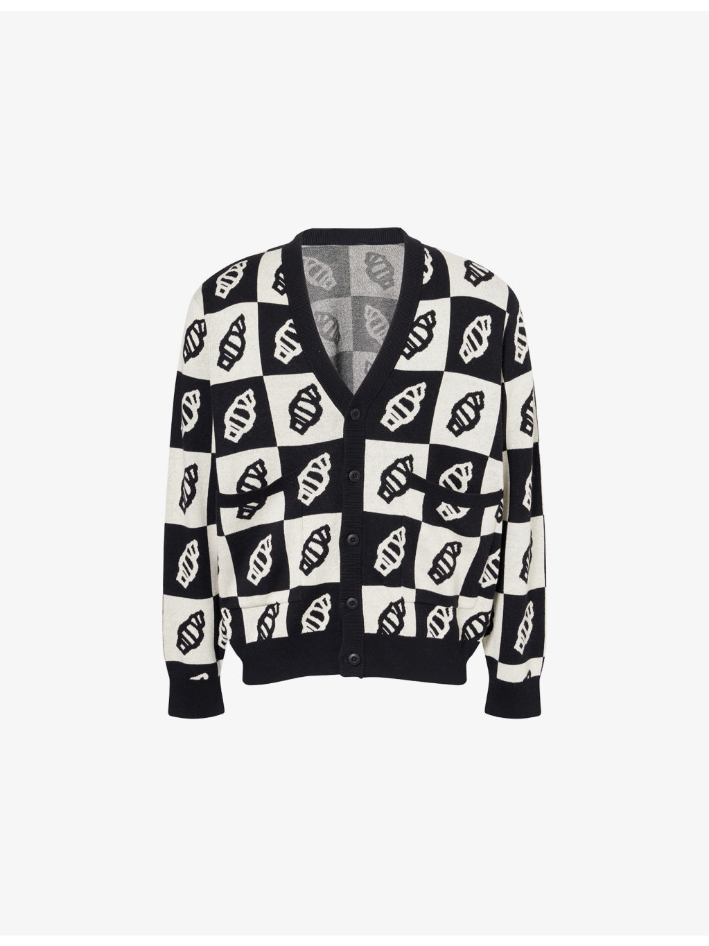 Checkerboard V-Neck Cotton And Wool Cardigan - 1
