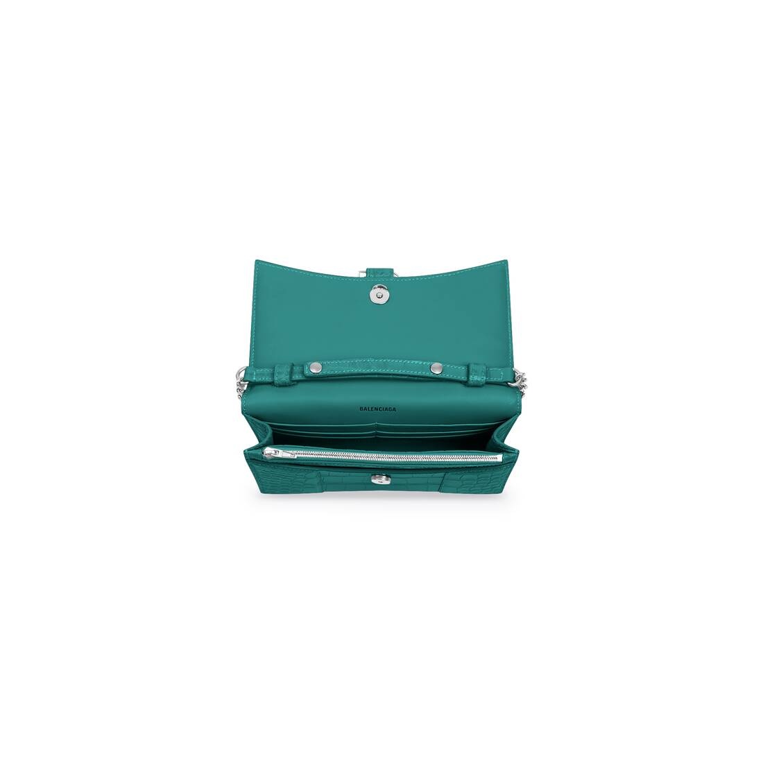Women's Hourglass Wallet With Chain Crocodile Embossed in Green - 4