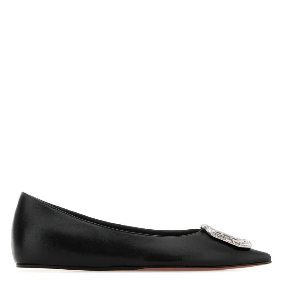 Amina Muaddi Nappa Black Camelia Ballet Flats - 1