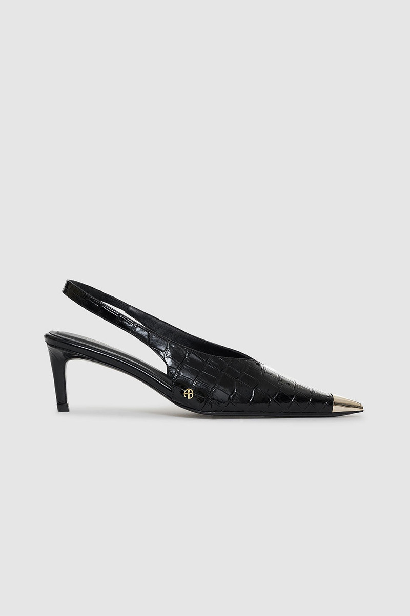 Nina Heels With Metal Toe Cap - Black Embossed 1