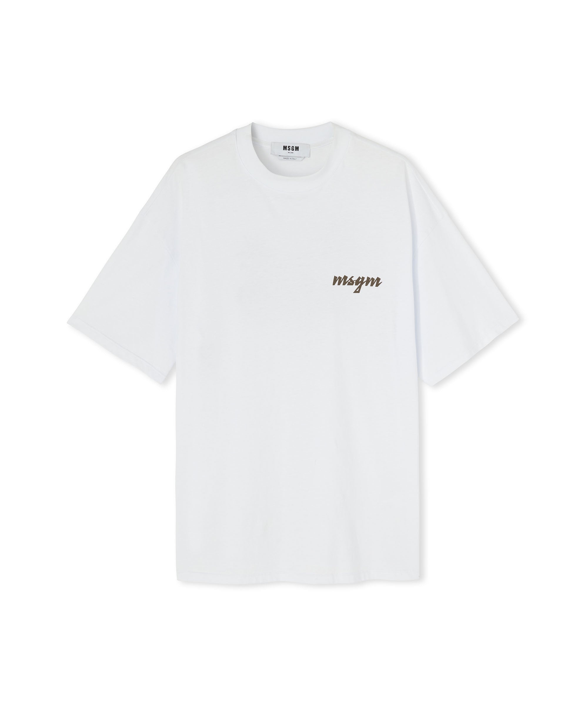 Cotton crewneck t-shirt with embroidered multicolor logo in cursive - 3