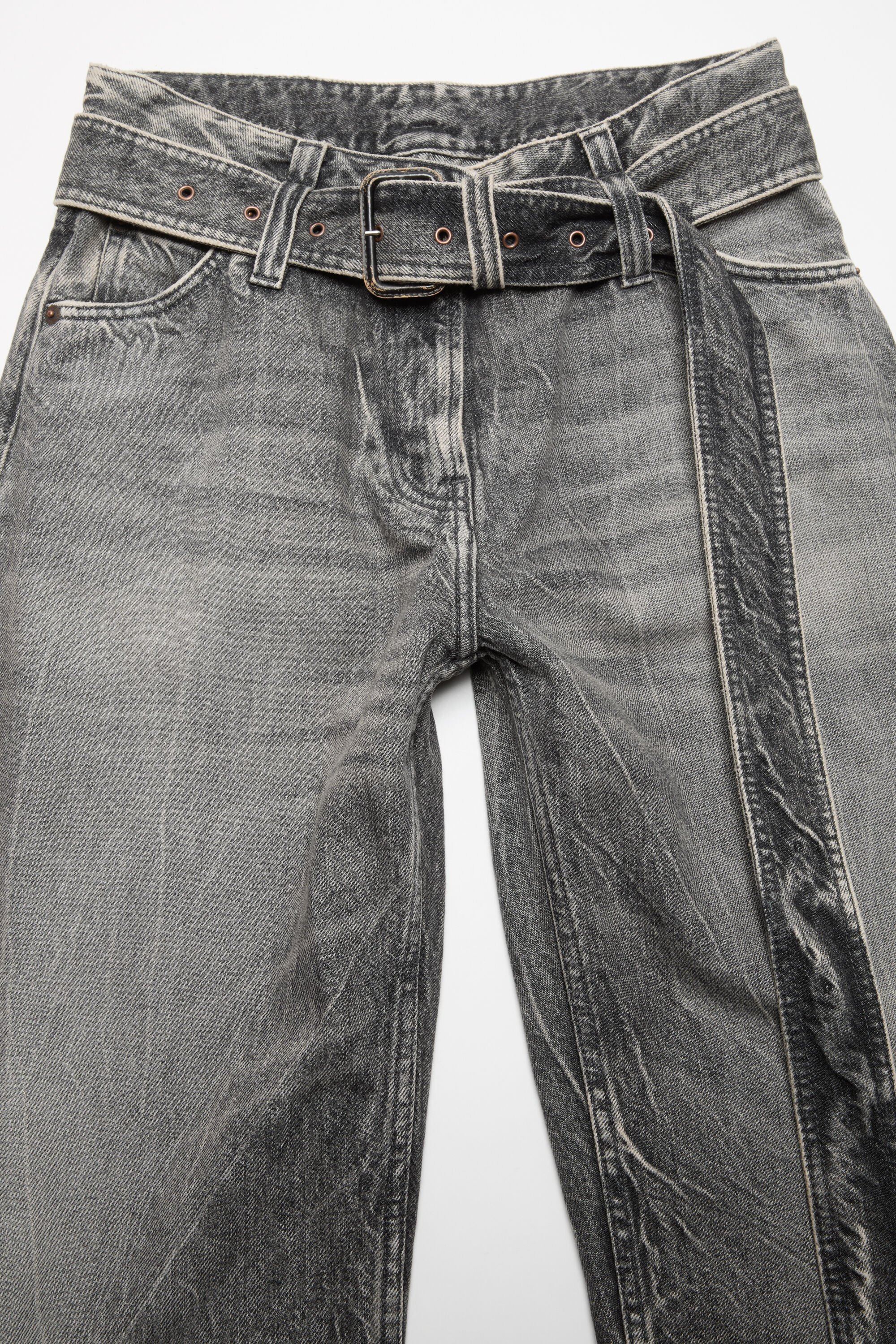 Belted jeans - Relaxed fit - Washed Black - 5