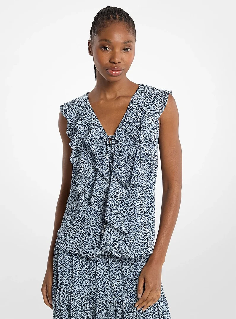 Ruffled Leopard Print Georgette Blouse - 1