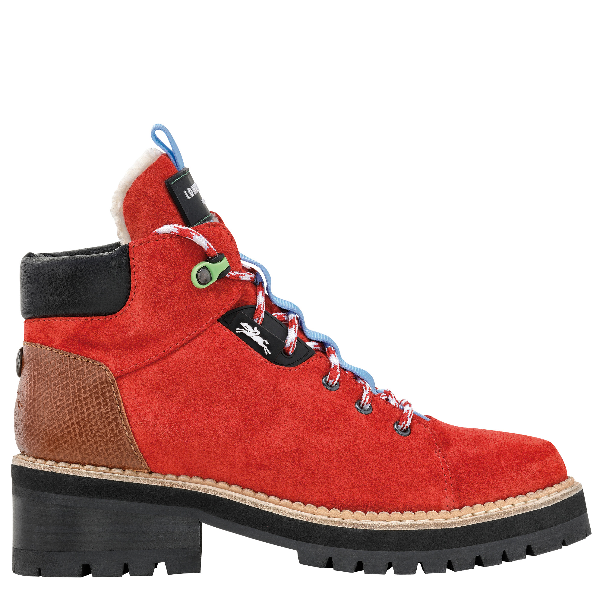 Longchamp Le Pliage baroudeuse Boots Red Leather REVERSIBLE