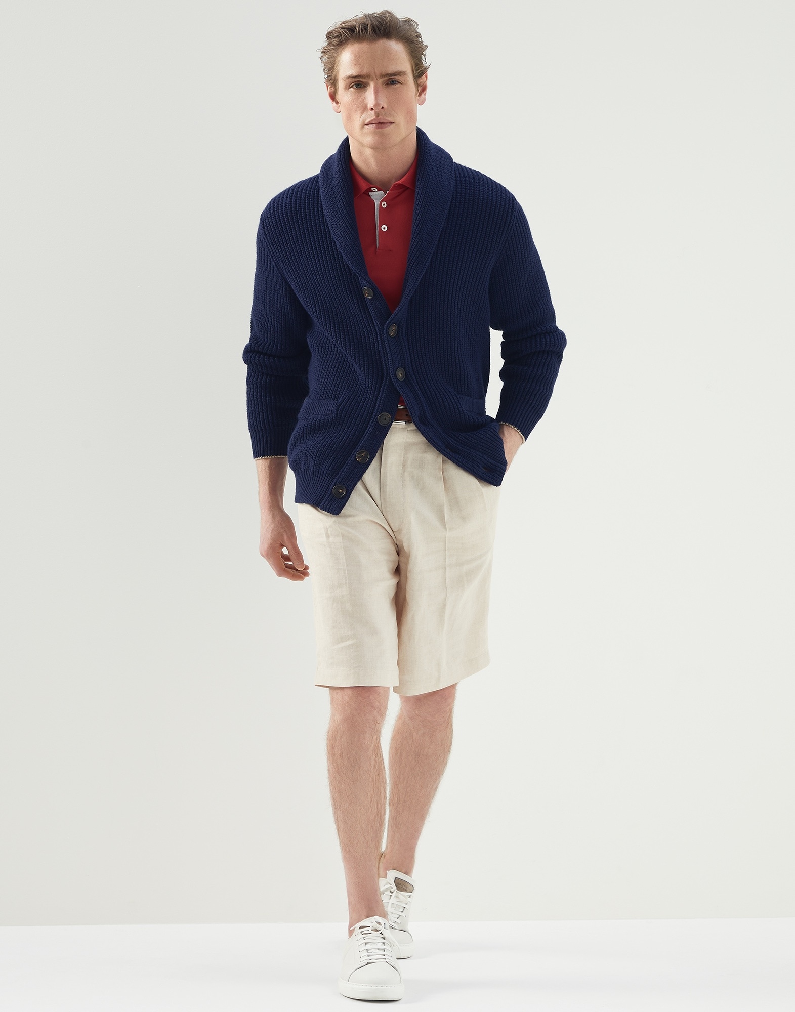 Cotton piqué slim fit polo shirt with knit collar and logo - 5