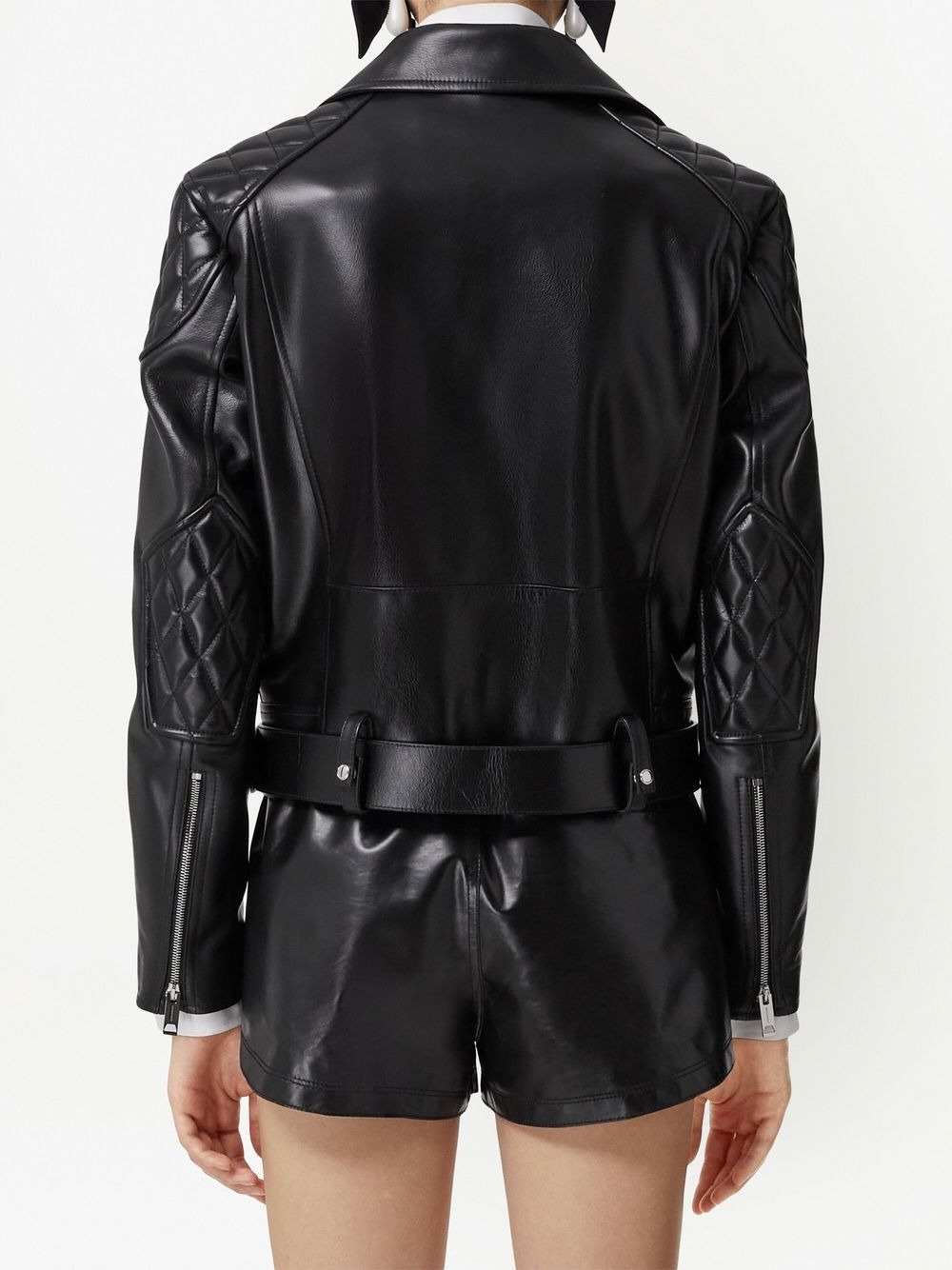 diamond quilted-panel biker jacket - 4