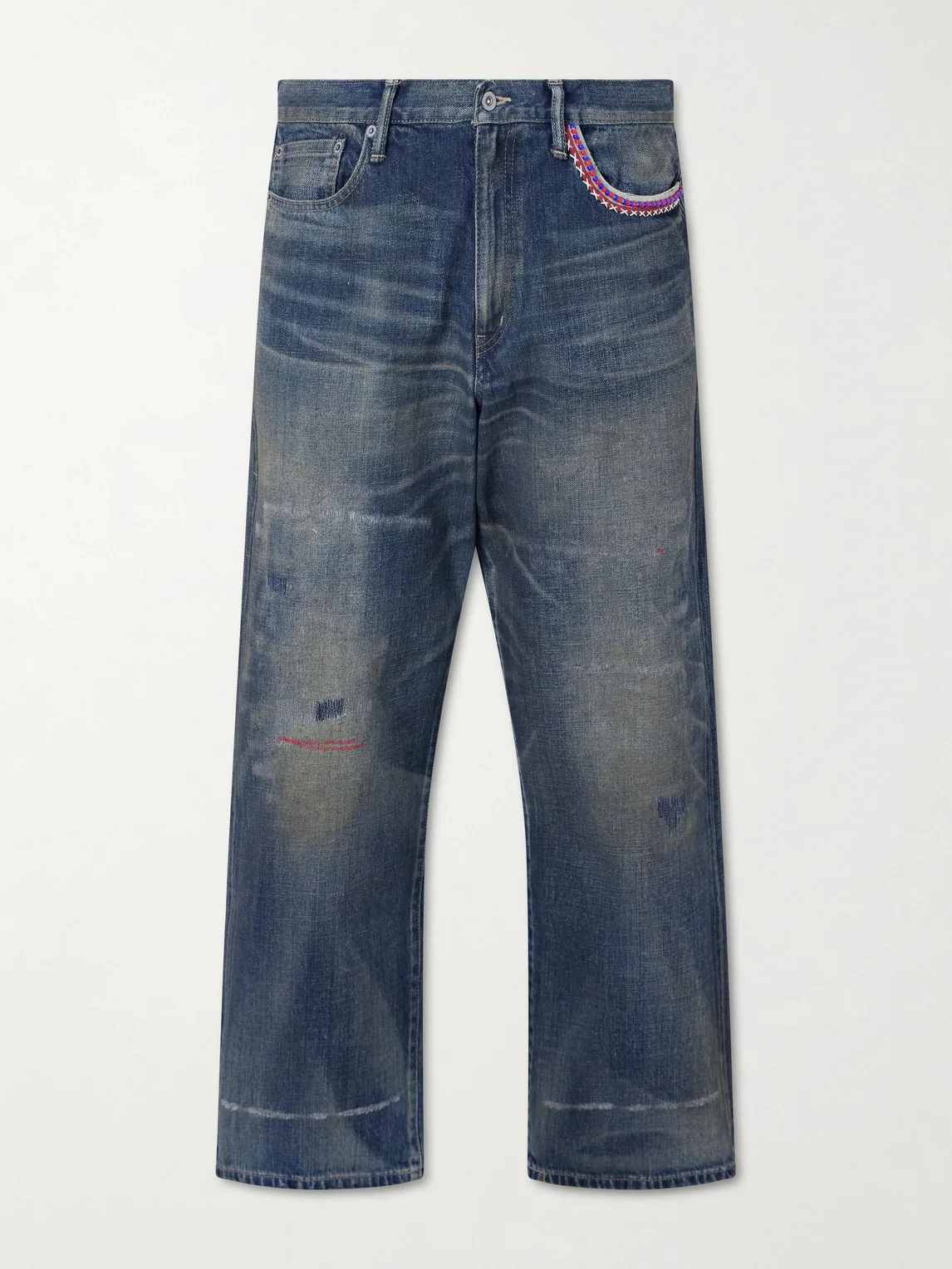 Savage Wide-Leg Bead-Embellished Distressed Jeans - 1