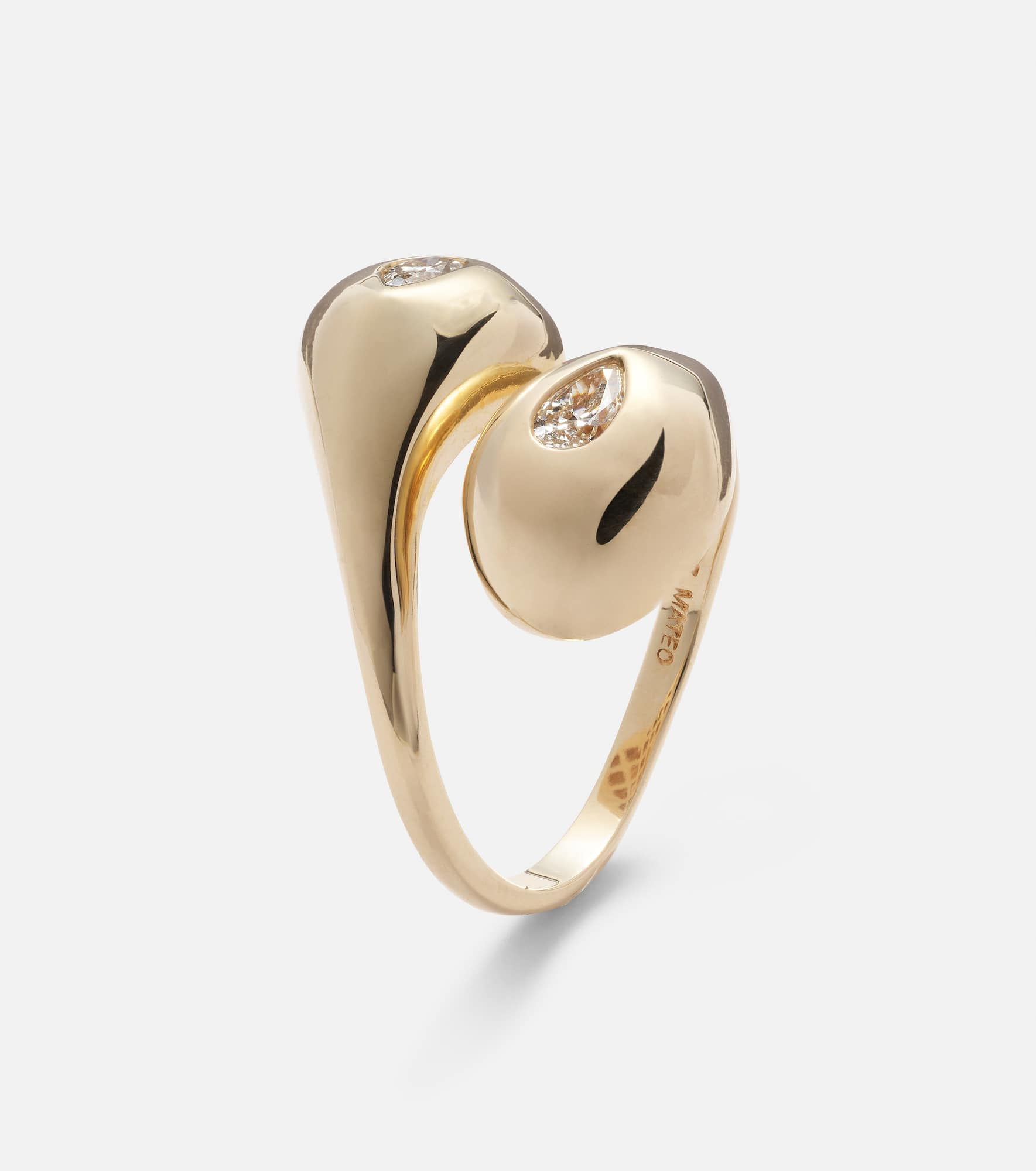 Water Droplet 14kt gold ring with diamonds - 4