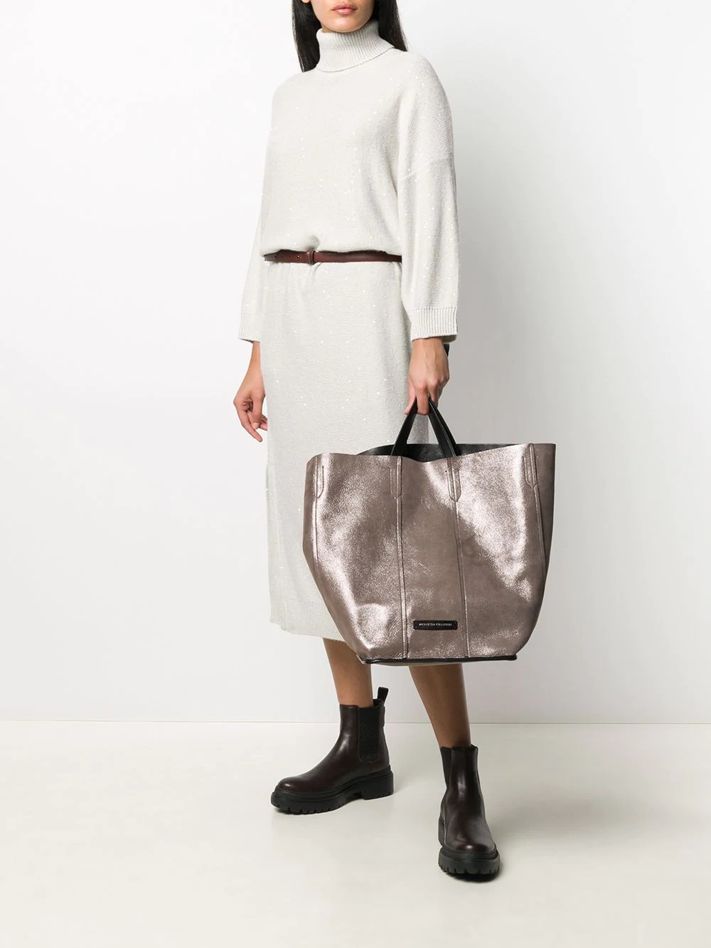 metallic-print tote bag  - 2