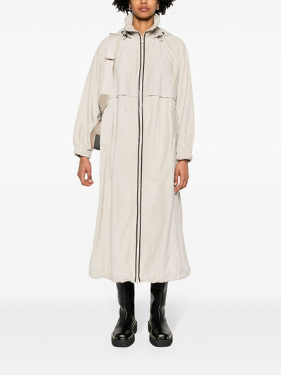 Brunello Cucinelli hooded suede trench coat outlook