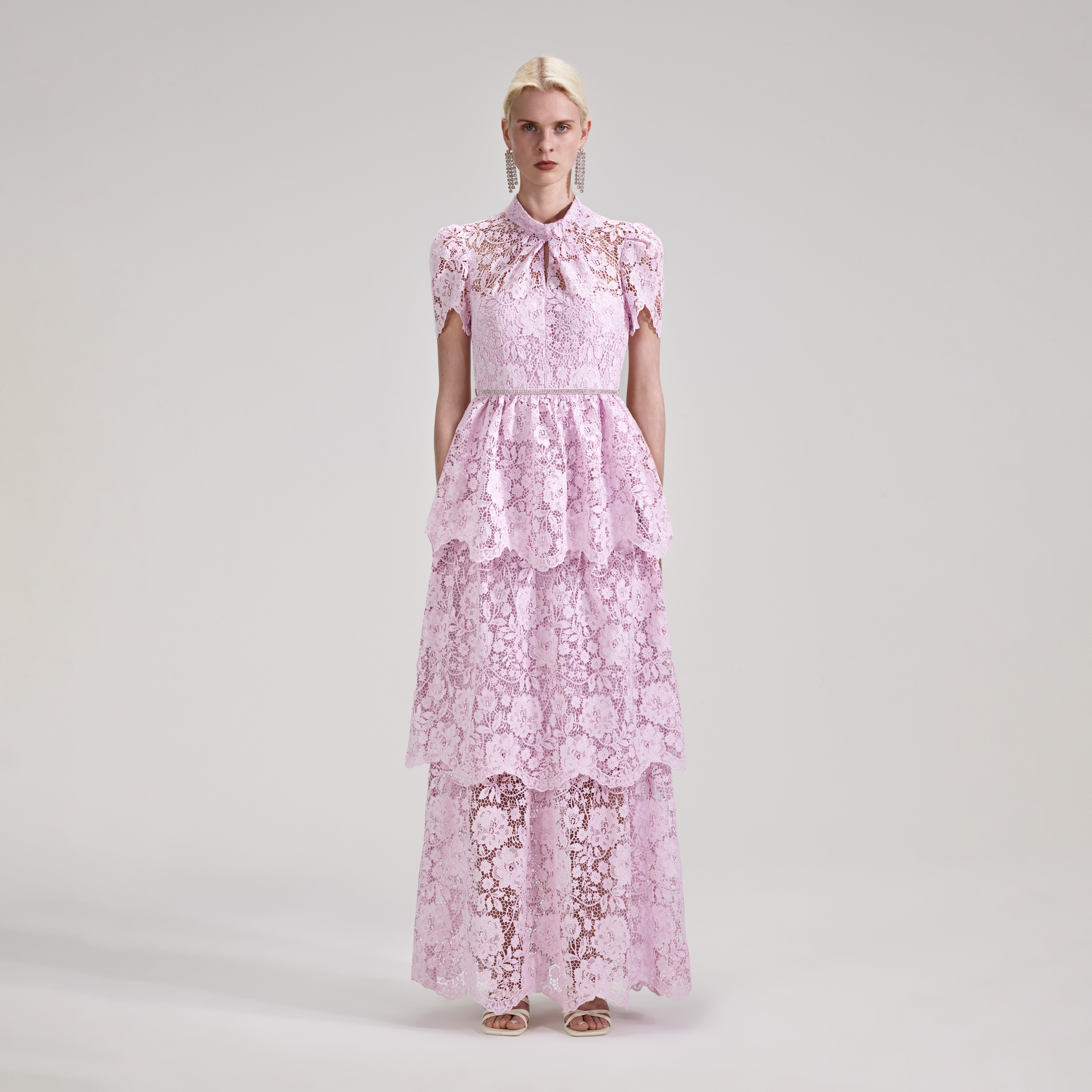 self-portrait Pink Cord Lace Tiered Maxi Dress - PF23-187X-P | REVERSIBLE