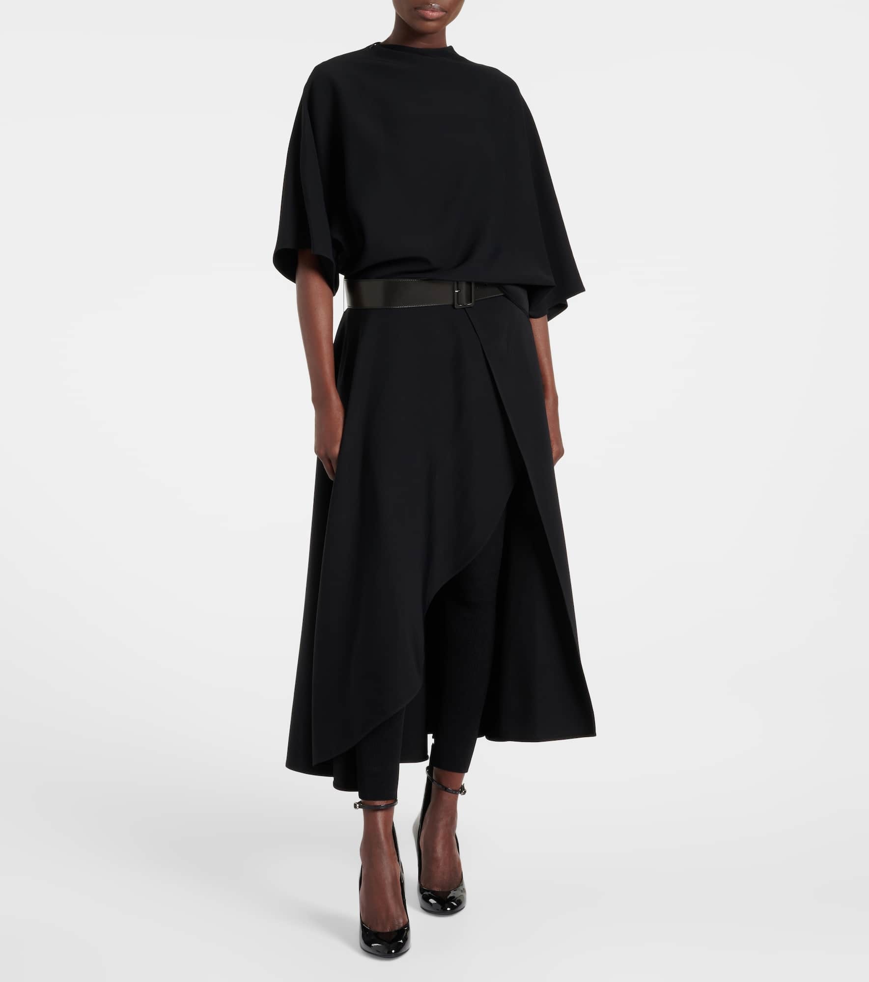 Belted leather-trimmed midi dress - 2