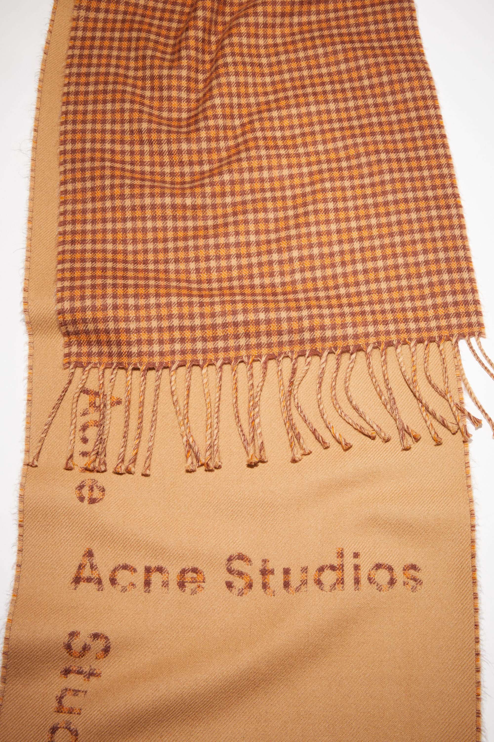 Contrast logo jacquard wool scarf - Camel brown - 4