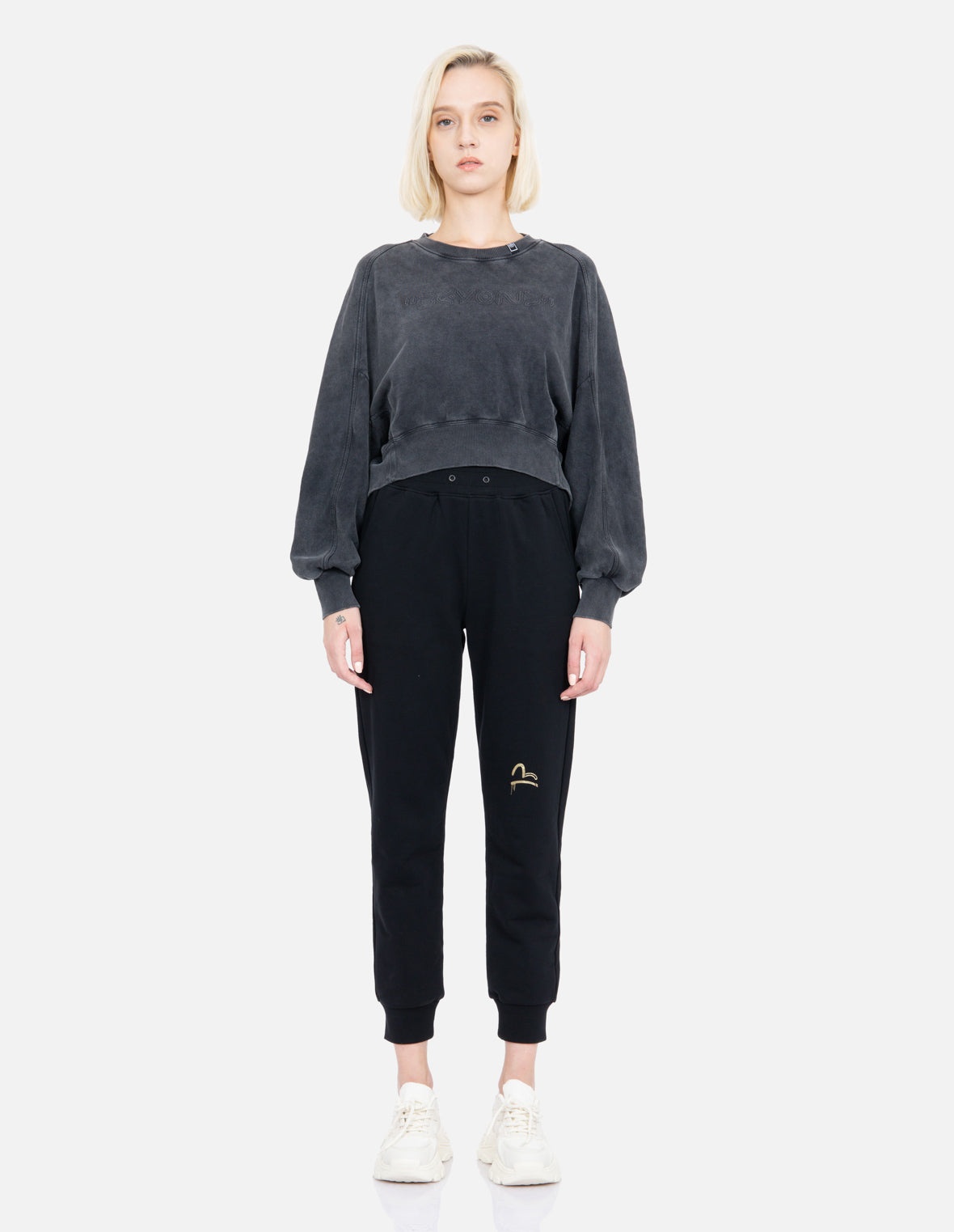 Embossed Slogan Cropped Sweatshirt - 5