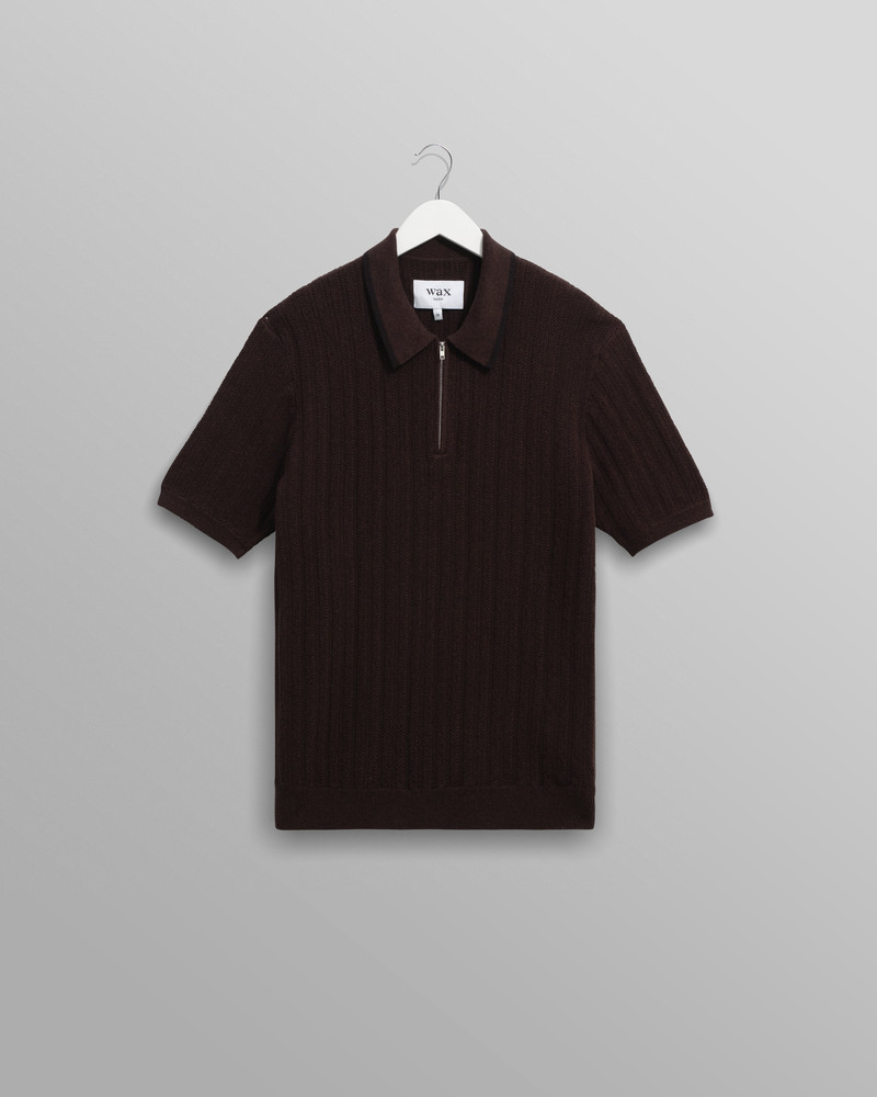 Bury - Dark Brown Stripe Zip Polo 1