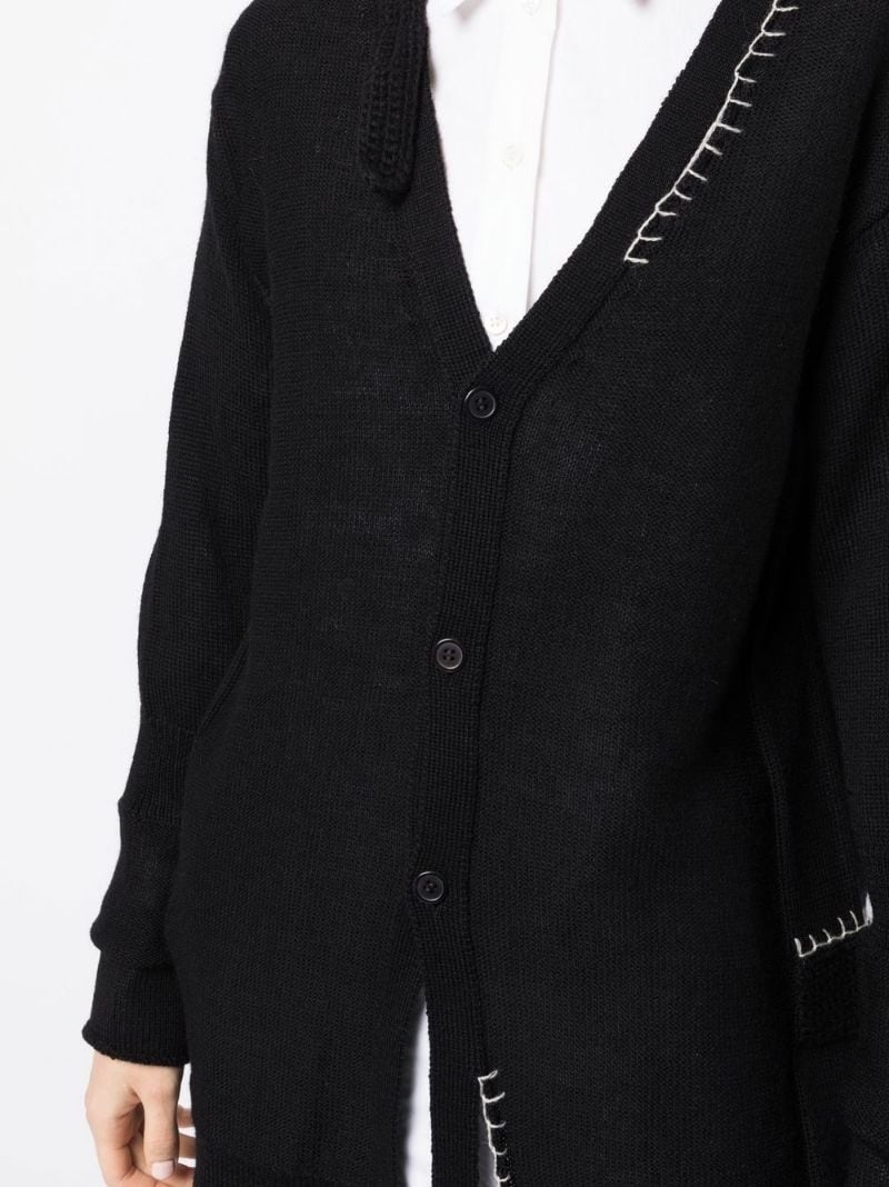 contrasting-stitch V-neck cardigan - 5