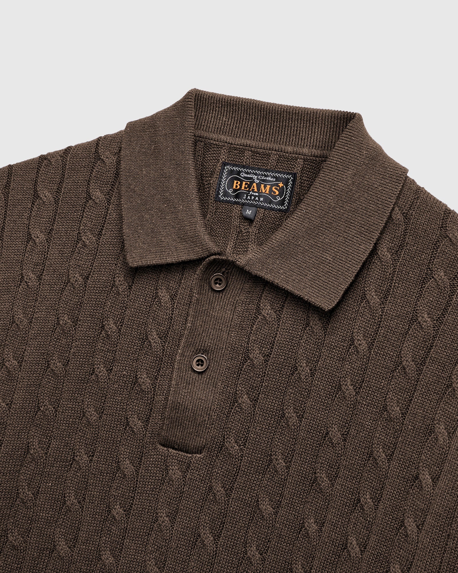 Cable Knit Polo Short Sleeve Sweater in Brown - 3