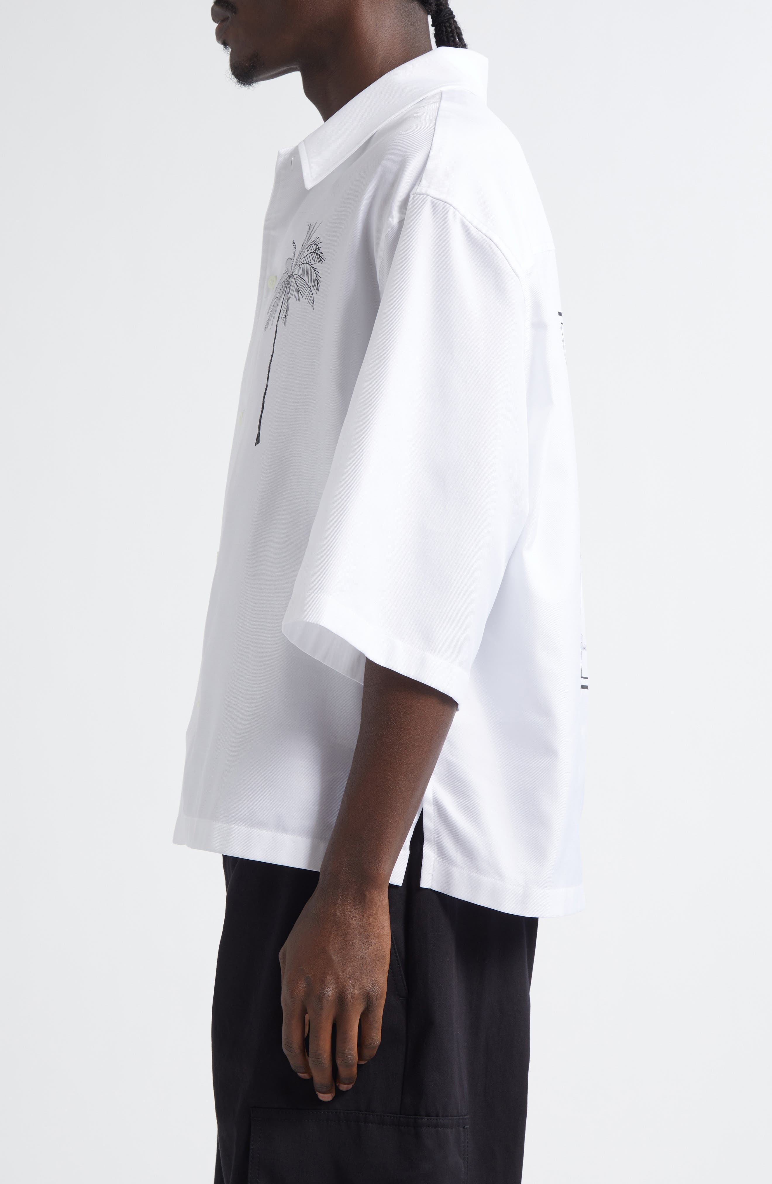 Jacquemus La Chemise Aloe Palm Tree Graphic Button-Up Shirt in Palm Tree White/Black at Nordstrom - 4