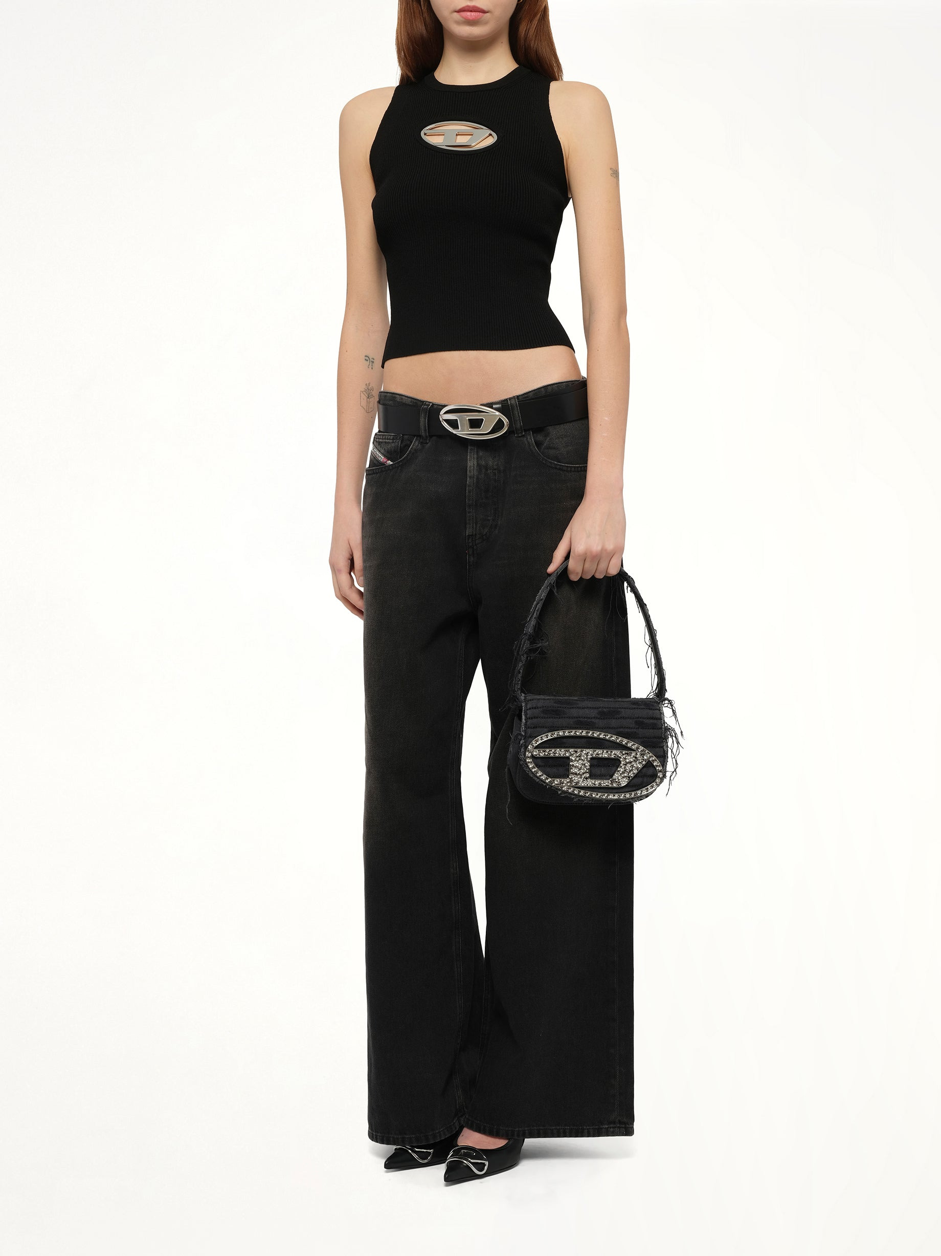 1DR Denim Shoulder Bag in Black - 4