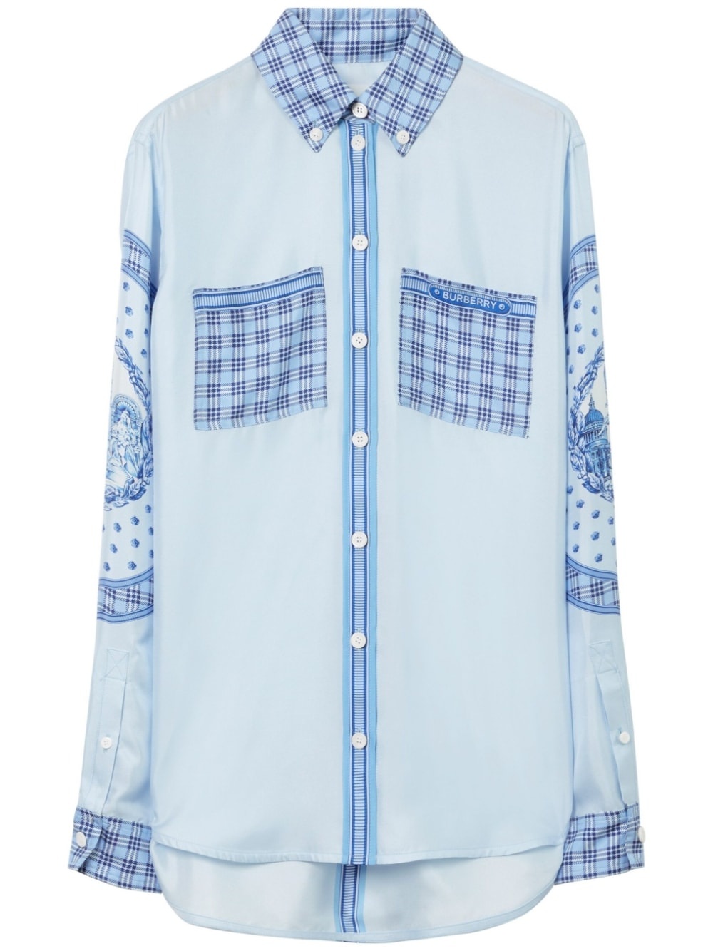 checked monument-print silk shirt - 1