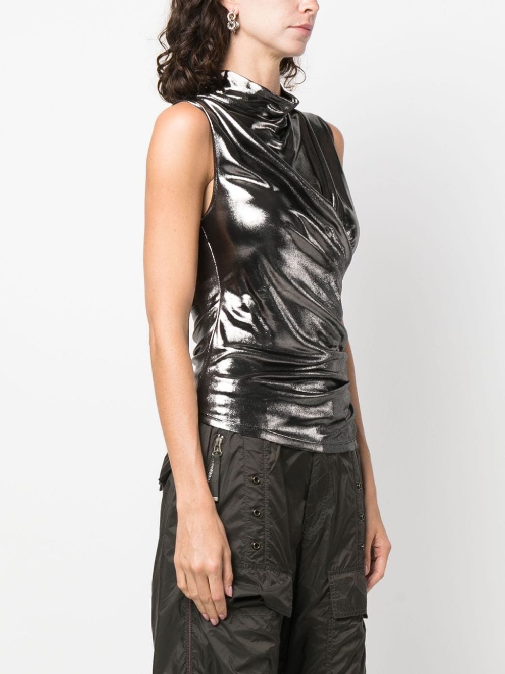 draped metallic sleeveless top - 3