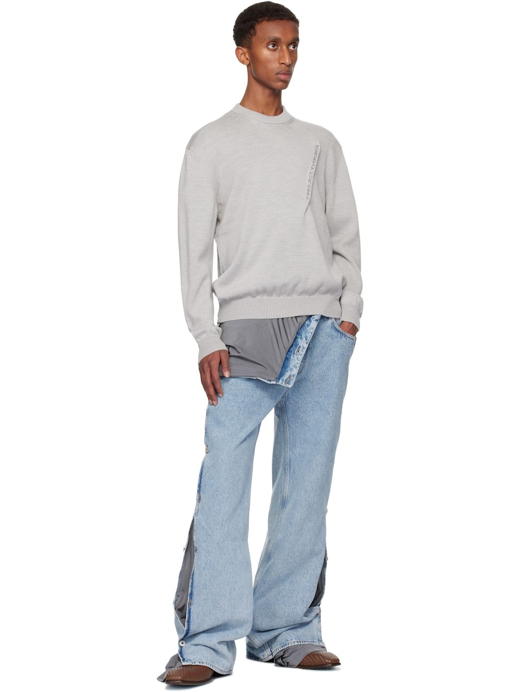 Blue & Gray Collapsed Waist Jeans - 5
