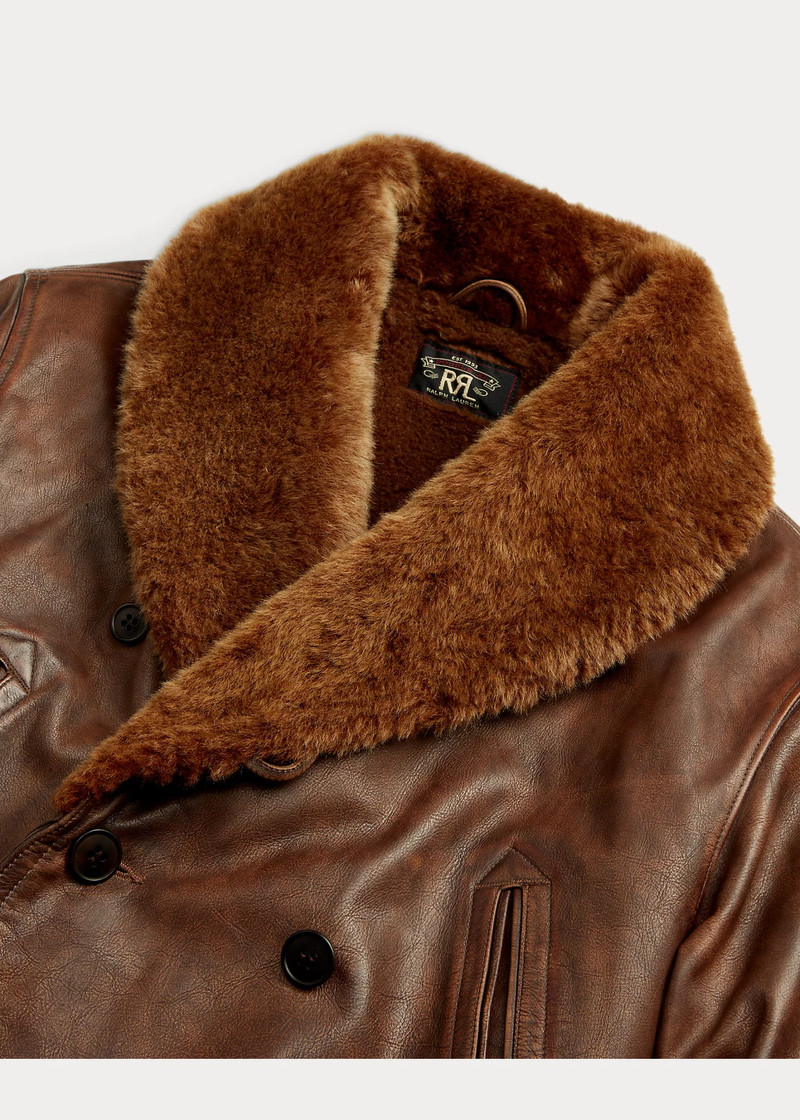 Shearling-Collar Leather Ranch Coat 3