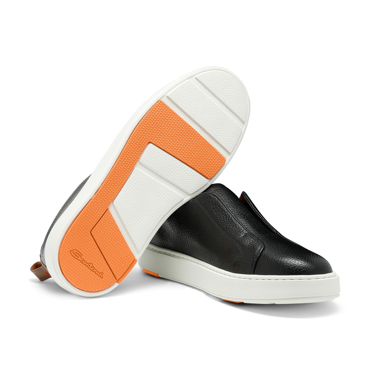Men's black tumbled leather slip-on sneaker - 3