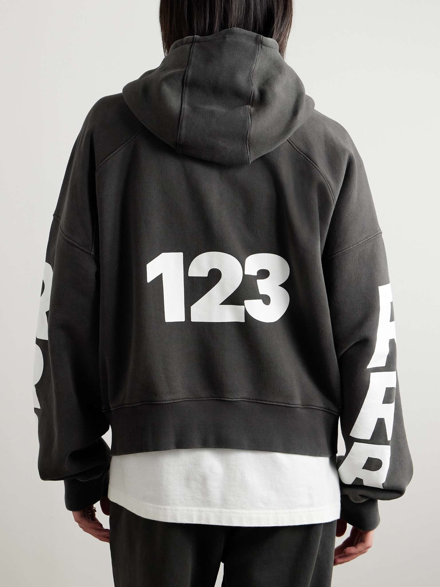USO-123 Cropped Printed Cotton-Jersey Zip-Up Hoodie - 4
