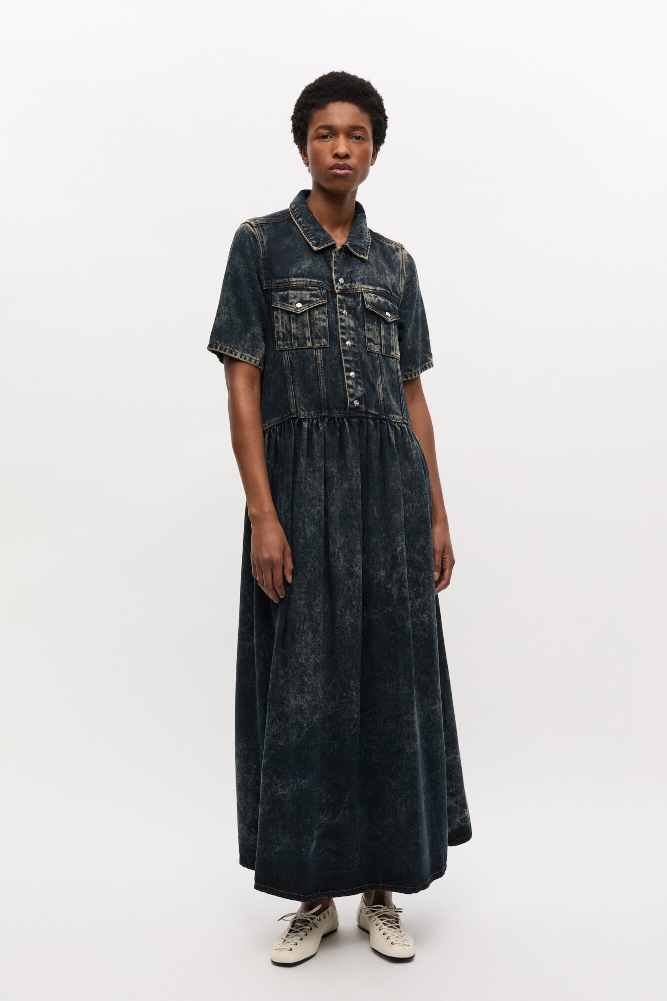 BLACK WASHED DENIM DRESS - 2