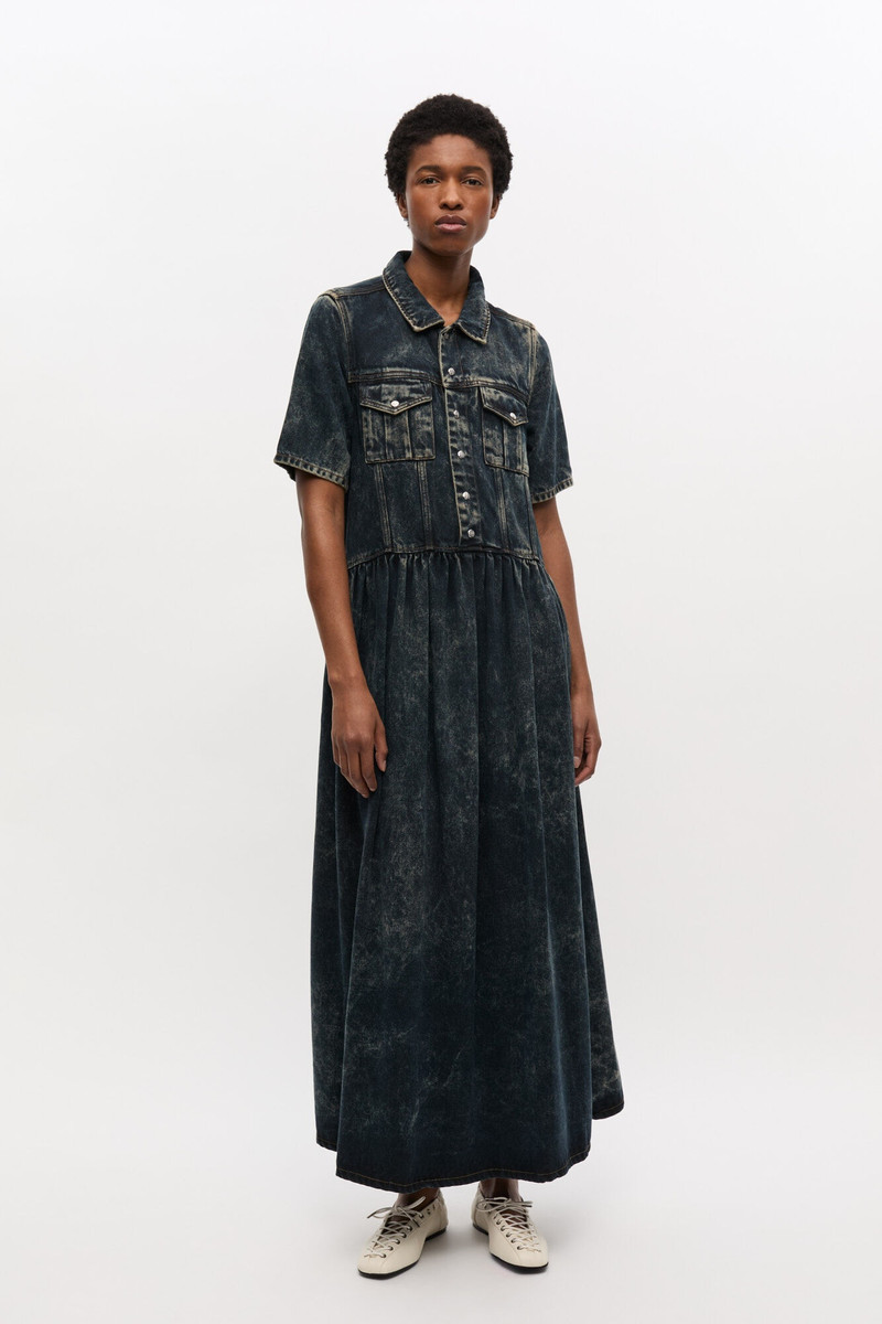 GANNI BLACK WASHED DENIM DRESS outlook