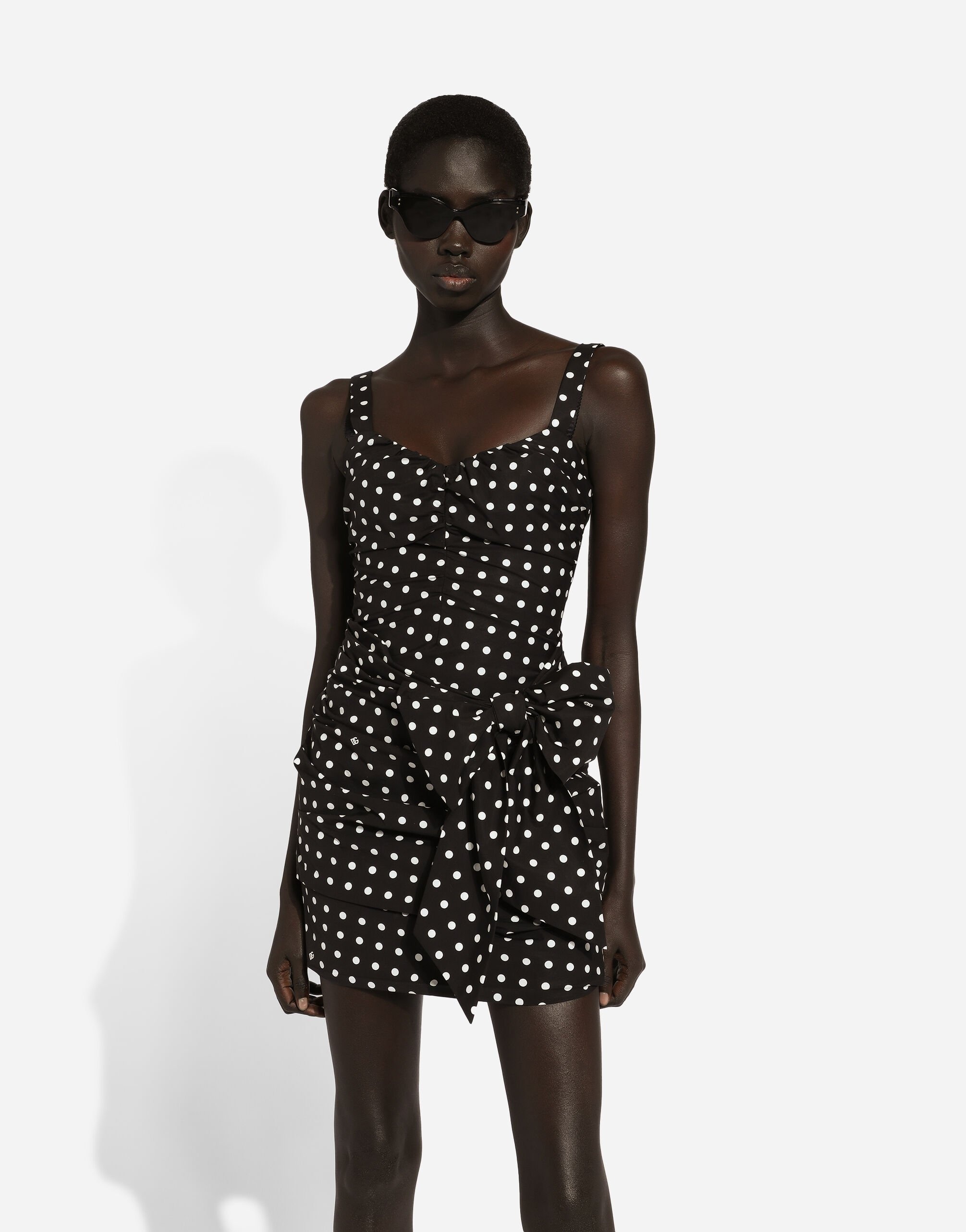 Cotton minidress with polka-dot print and bow detail - 5