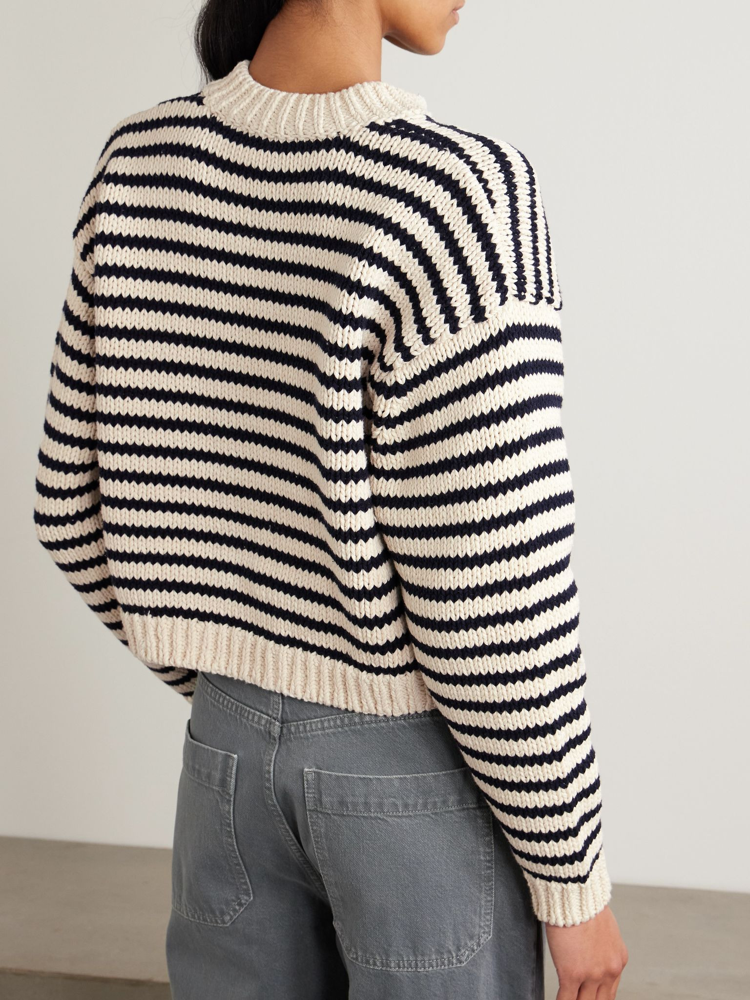 The Chunky Femme striped cotton cardigan Cream - 3