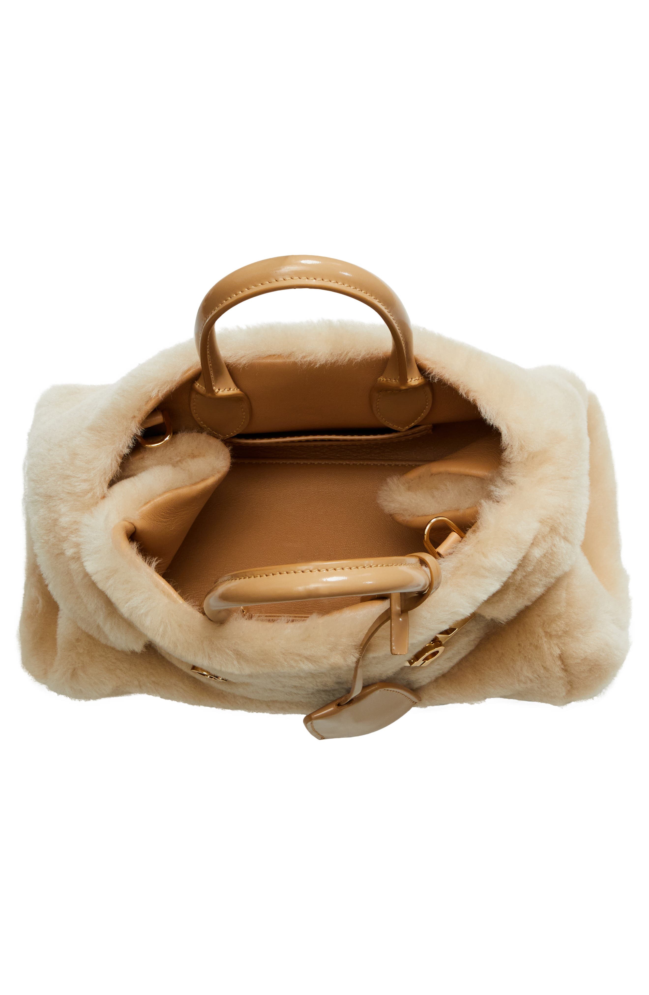 FERRAGAMO Mini Hug Genuine Shearling Top Handle Bag in Naturale/Camel at Nordstrom - 6