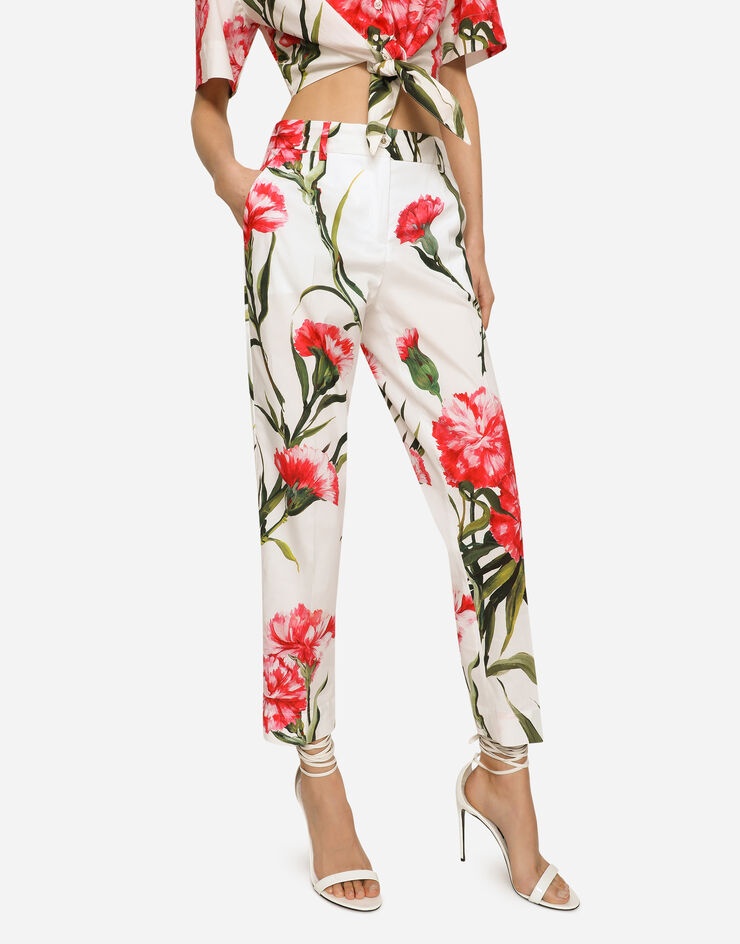 Carnation-print poplin pants - 4