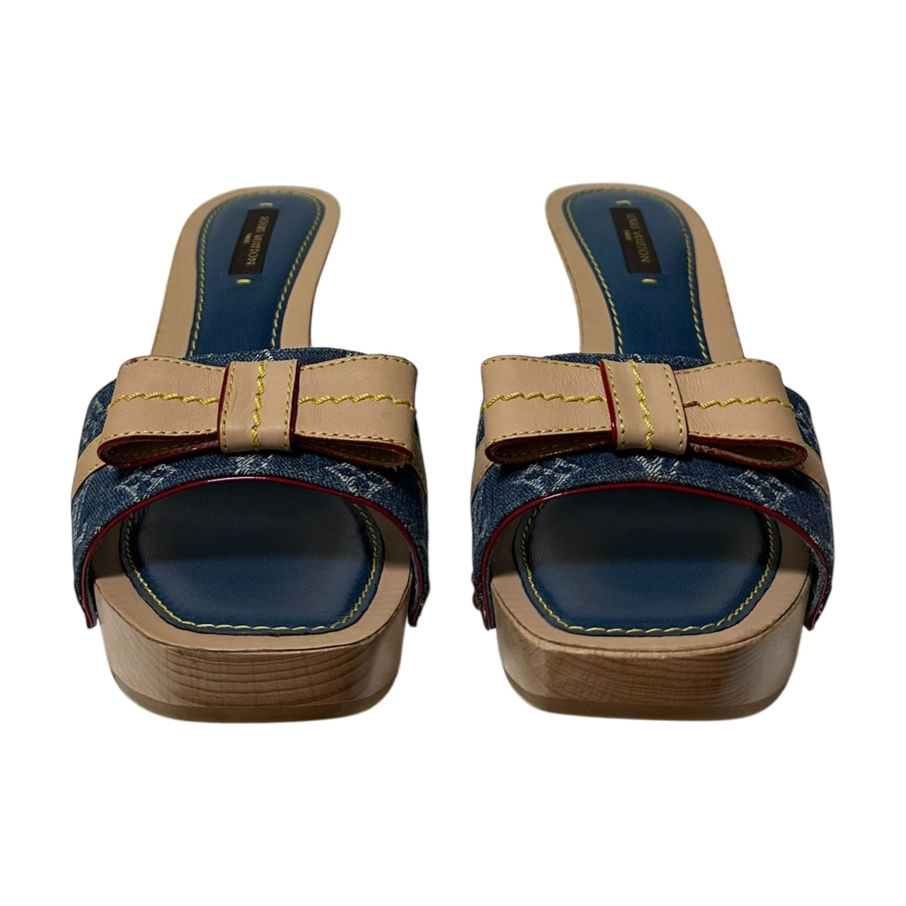 LOUIS VUITTON Monogram Denim Leather Bow Slide Sandals - 2