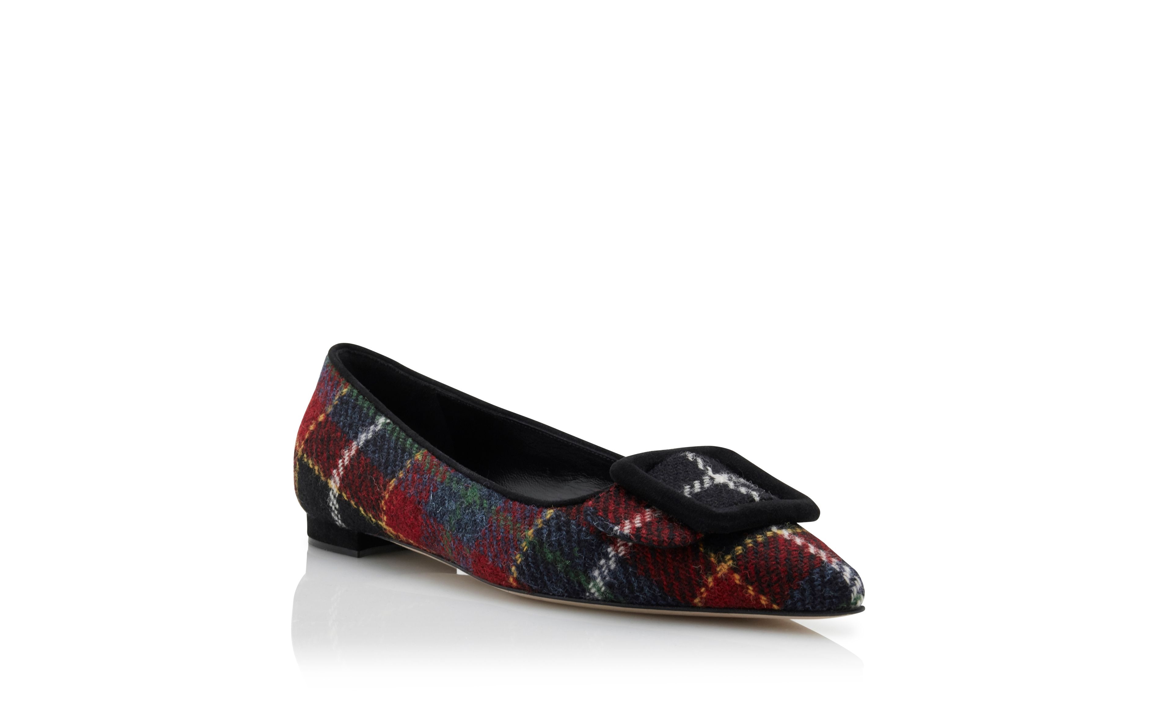 Tartan Wool Buckle Detail Flat Shoes - 3