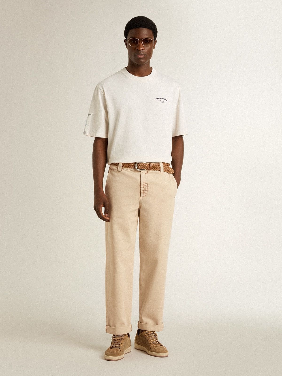 Men's beige chinos with a lived-in look finish - 3