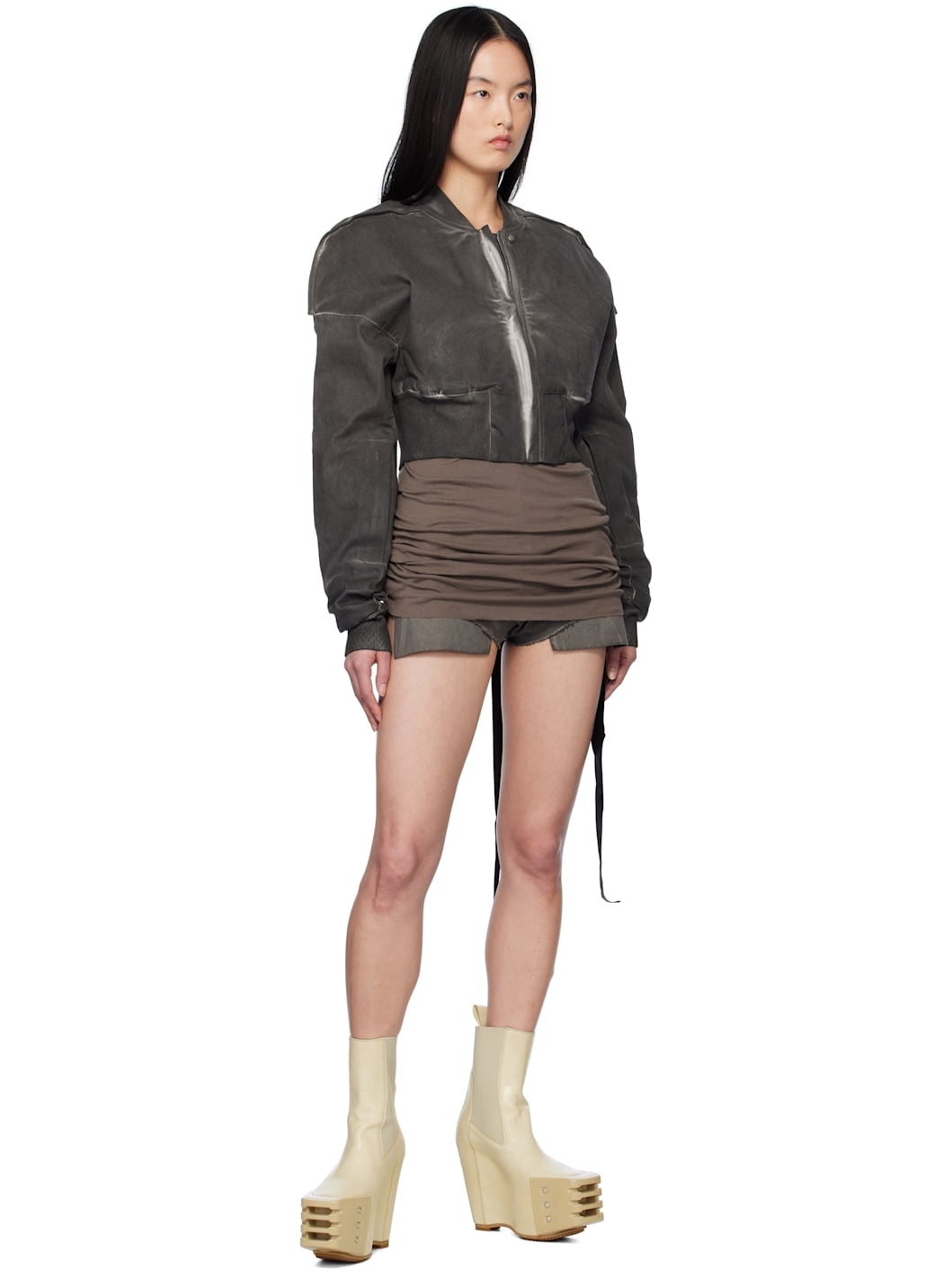 Gray Hollywood Cropped Denim Flight Jacket - 4