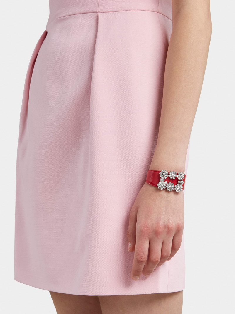 Roger Vivier Flower Strass Buckle Bracelet in Leather outlook